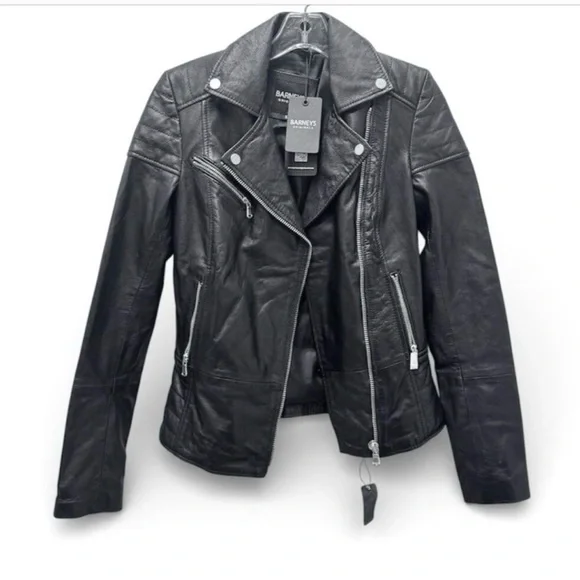 Barney's Originals Black Soft Leather Sheep Nappa Clara Biker Jacket Womens 8 - Picture 5 of 6